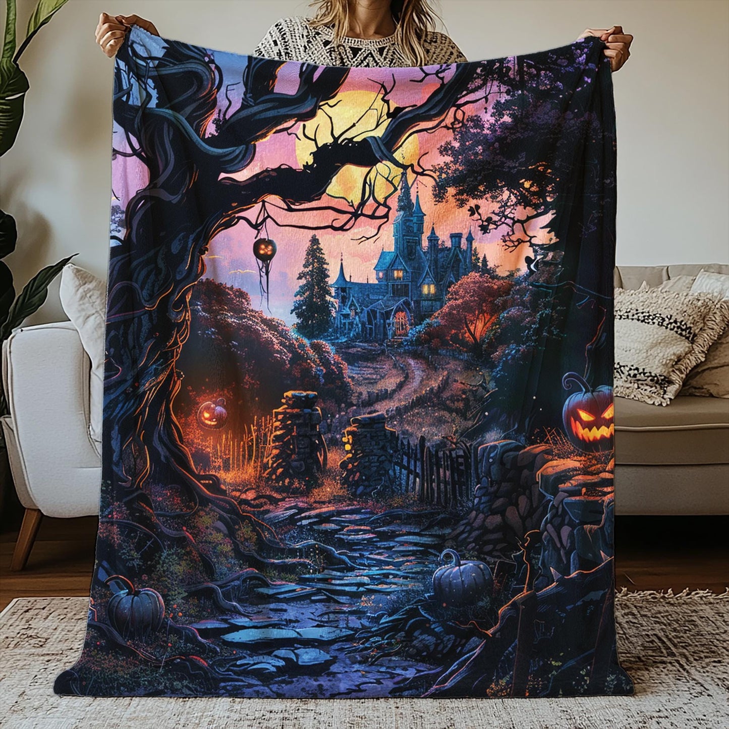 Spooky Cozy Blanket, Dark Academia Blanket, Pumpkin Blanket, Witchy Aesthetics, Cute Fall Blanket, Fall Home Decor by Harbor Island Decor