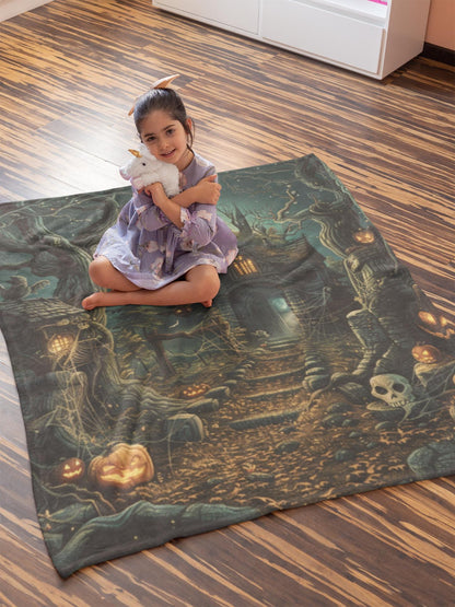 Halloween Throw Blanket Decor, Soft Blanket, Halloween Decor, Cozy Holiday Custom Fall Party Gift, Beautiful Unique Gothic Horror Print