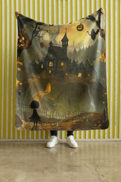 Halloween Blanket, Fall Blanket Cozy Pumpkin, Spooky Season Blanket, Autumn Blanket, Spooky Forest Witches House Gift by Harbor Island Decor