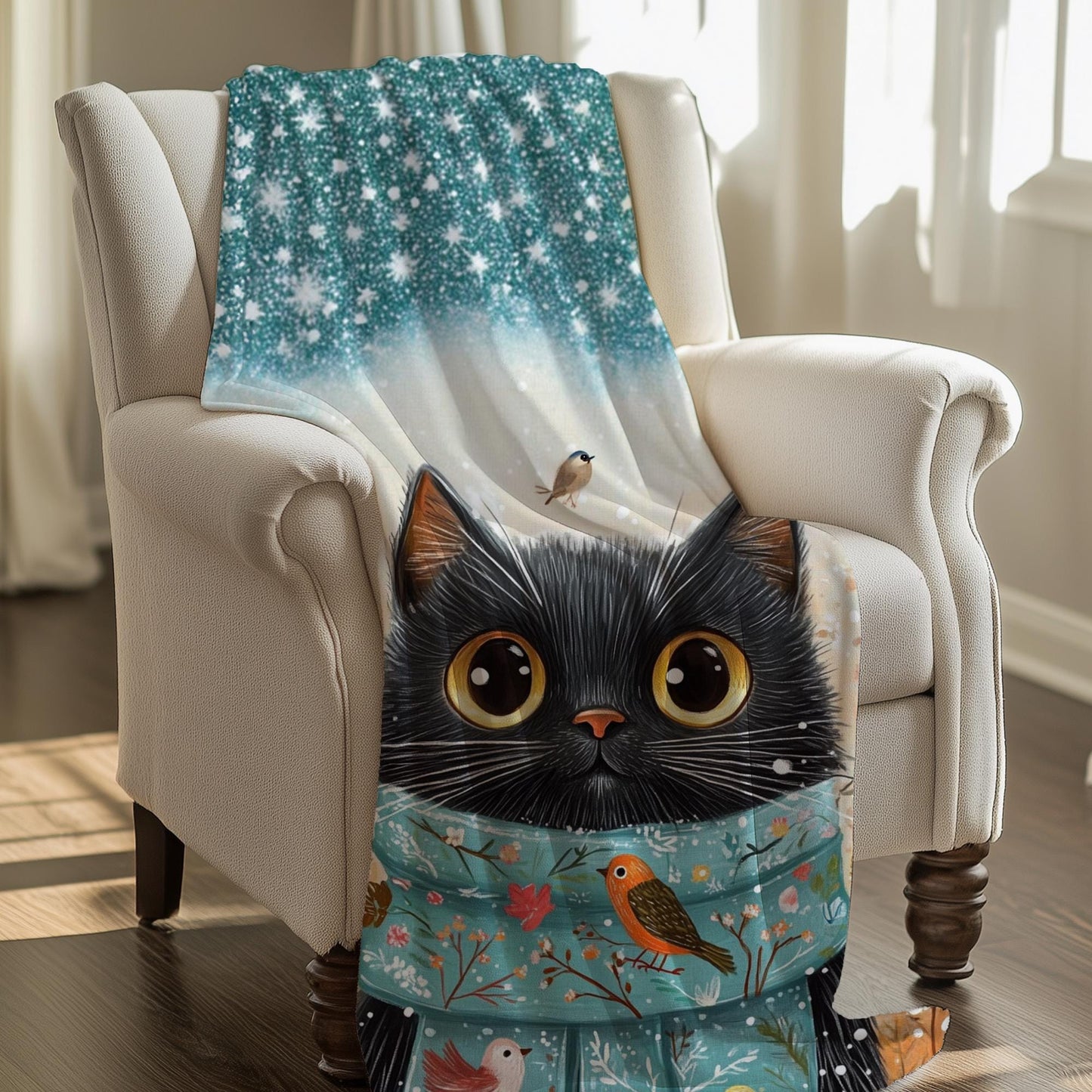 Christmas Cat Blanket for Cat Lovers, Cozy Sherpa Fleece Throw Blanket, Winter Cat, Gift for Reader, Cat Mom by Harbor Island Decor