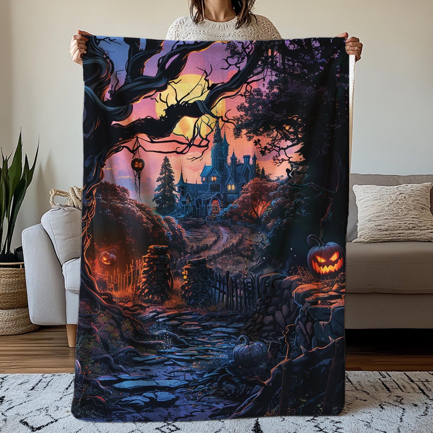 Spooky Cozy Blanket, Dark Academia Blanket, Pumpkin Blanket, Witchy Aesthetics, Cute Fall Blanket, Fall Home Decor by Harbor Island Decor
