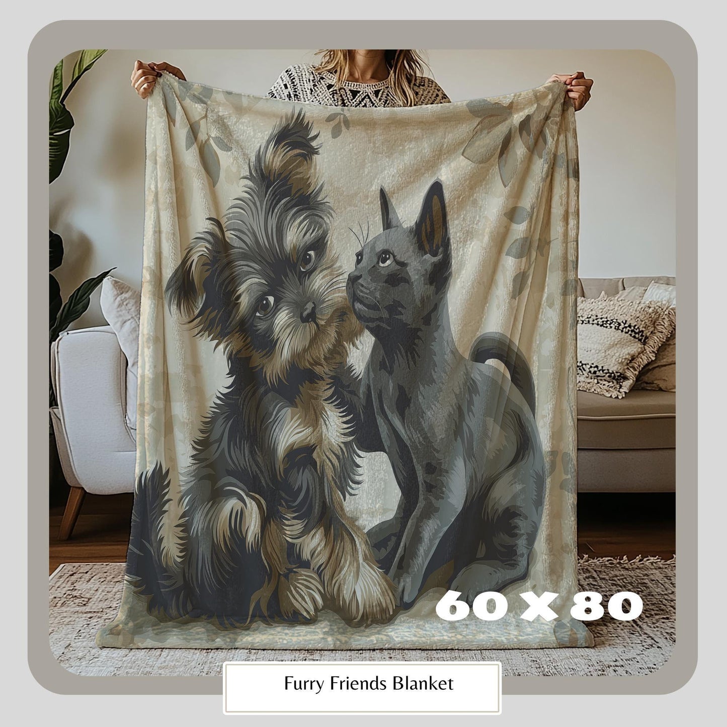 HarborIslandDecor: Adorable Puppy Kitten Blanket, Cozy Pet Lovers Throw Blanket, Cute Animal Companions Blanket, Perfect Gift for Pet Owners