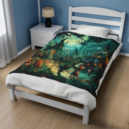 Halloween Blanket, Horror Movie Fall Gifts, Haunted House Gift, Witchy Gothic Spooky Throw Decor, Halloween Pumpkins by Harbor Island Decor