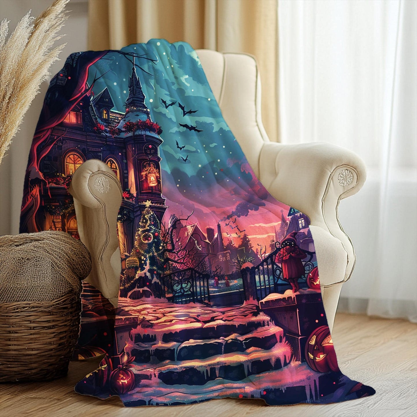 Spooky Christmas Blanket, Cozy Halloween Blanket, Creepy Christmas Gifts, Magical Witch Blanket, Dark Academia Gift by Harbor Island Decor