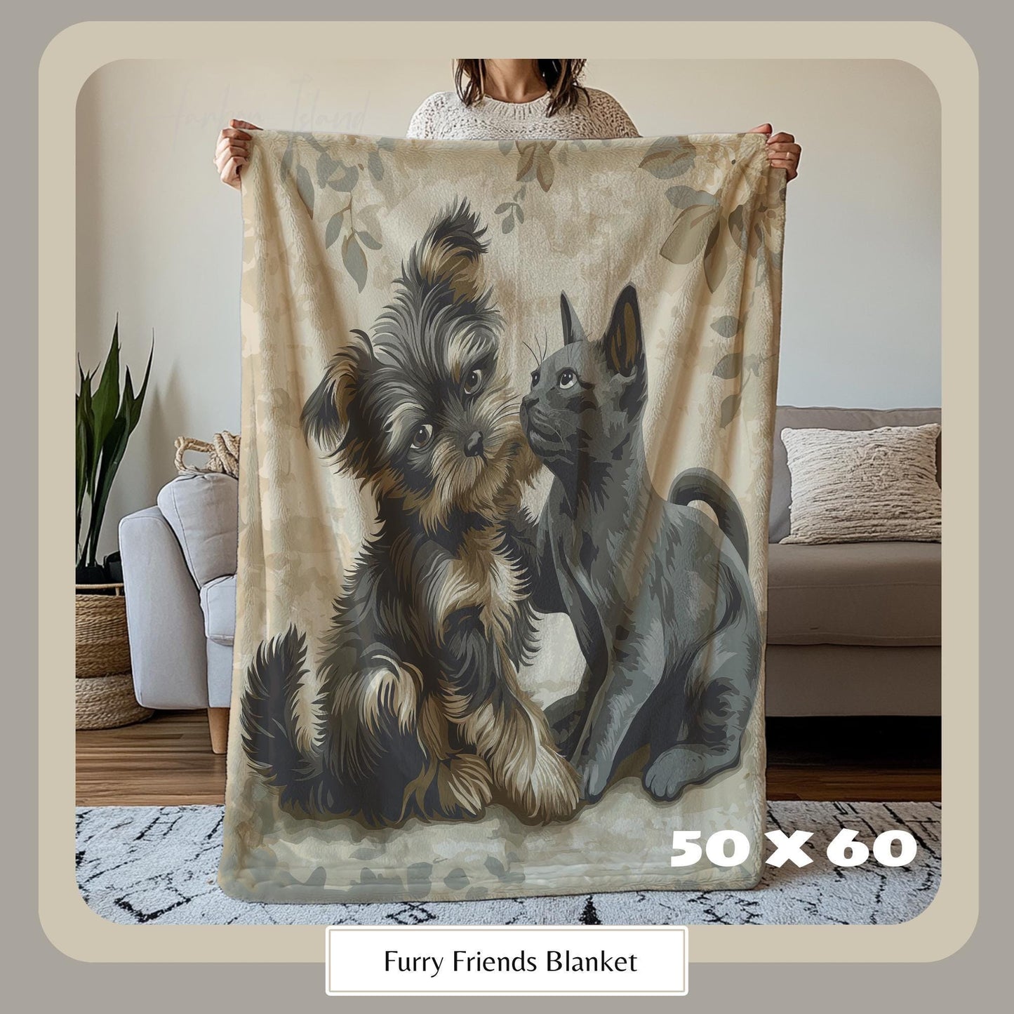 HarborIslandDecor: Adorable Puppy Kitten Blanket, Cozy Pet Lovers Throw Blanket, Cute Animal Companions Blanket, Perfect Gift for Pet Owners