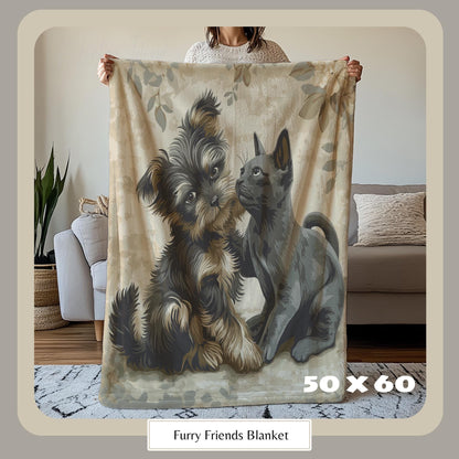 HarborIslandDecor: Adorable Puppy Kitten Blanket, Cozy Pet Lovers Throw Blanket, Cute Animal Companions Blanket, Perfect Gift for Pet Owners