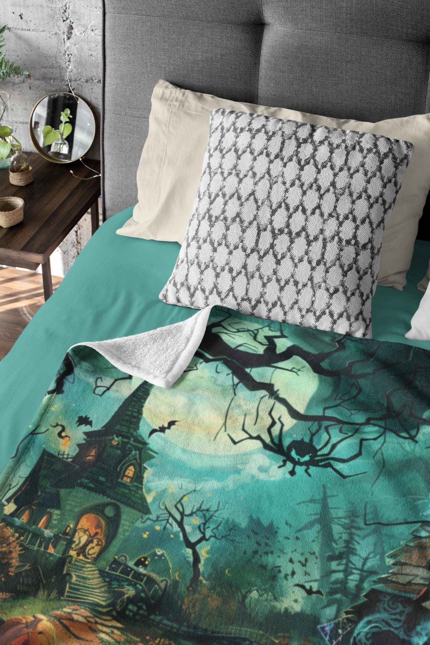 Halloween Blanket, Horror Movie Fall Gifts, Haunted House Gift, Witchy Gothic Spooky Throw Decor, Halloween Pumpkins by Harbor Island Decor