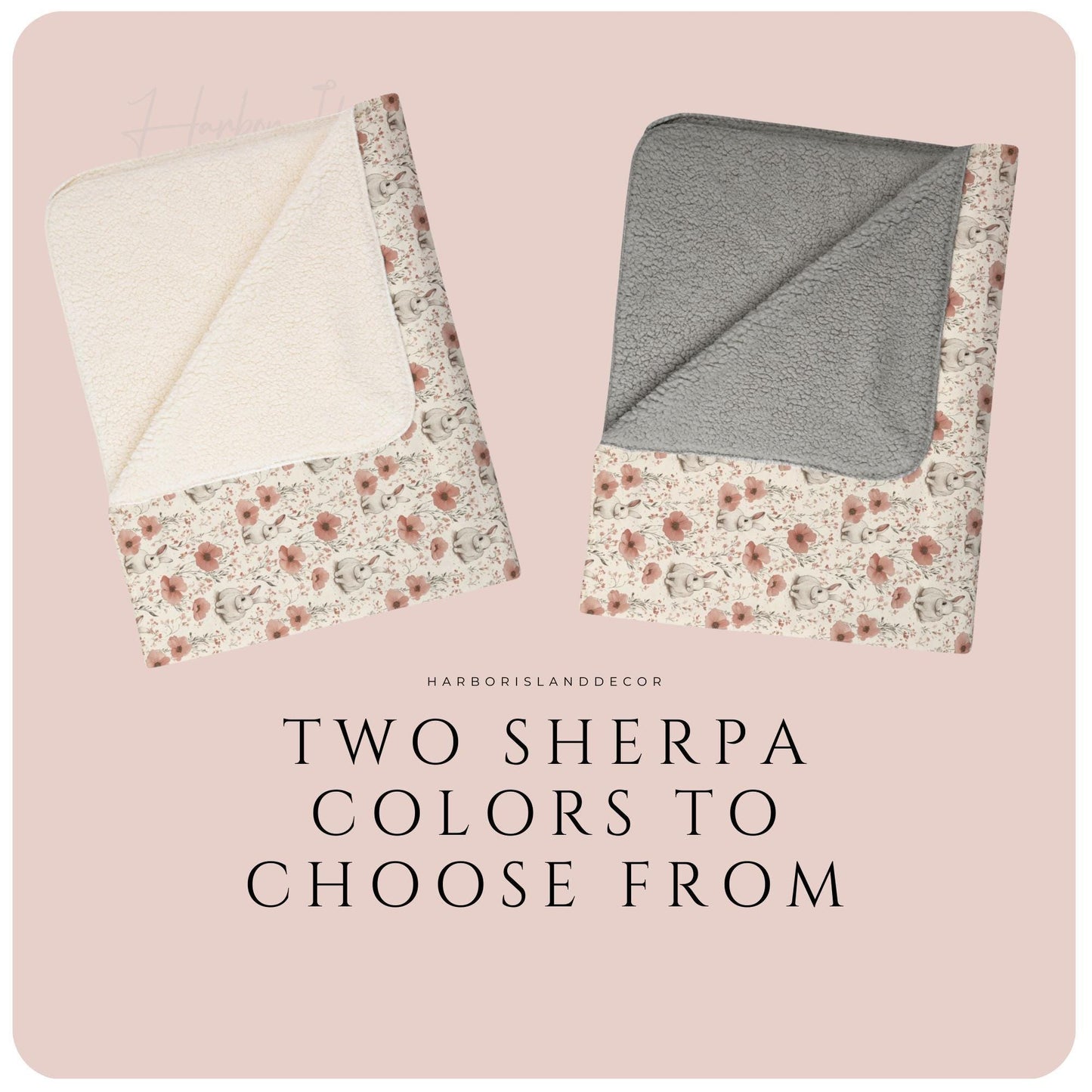 Bunny Floral Sherpa Blanket - Soft Cozy Throw for Kids & Adults - Nursery Decor - Cute Rabbit Blanket Gift by Harbor Island Decor