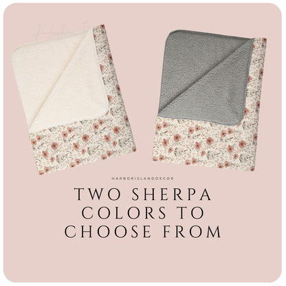Bunny Floral Sherpa Blanket - Soft Cozy Throw for Kids & Adults - Nursery Decor - Cute Rabbit Blanket Gift by Harbor Island Decor