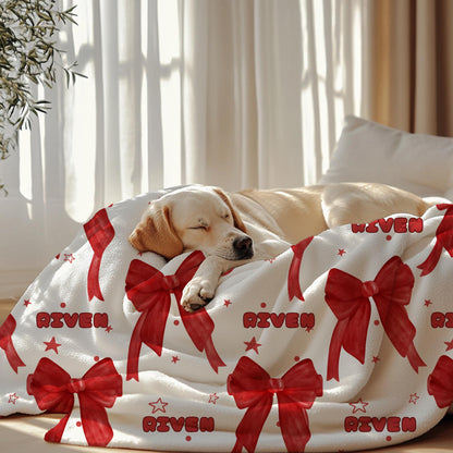 Personalized Blanket - Velveteen Custom Name Throw - Red Coquette Bow Blanket -  by Harbor Island Decor