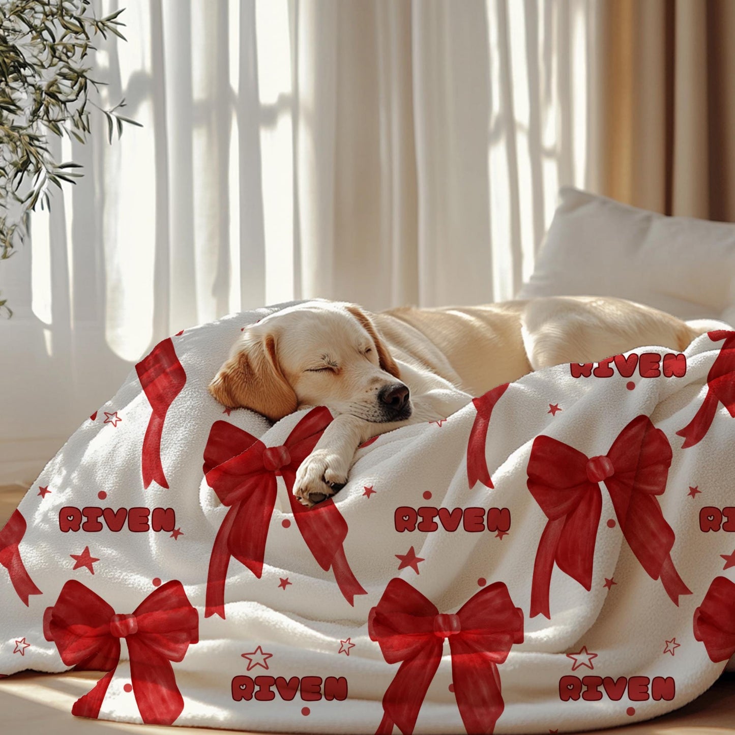 Personalized Blanket - Velveteen Custom Name Throw - Red Coquette Bow Blanket -  by Harbor Island Decor