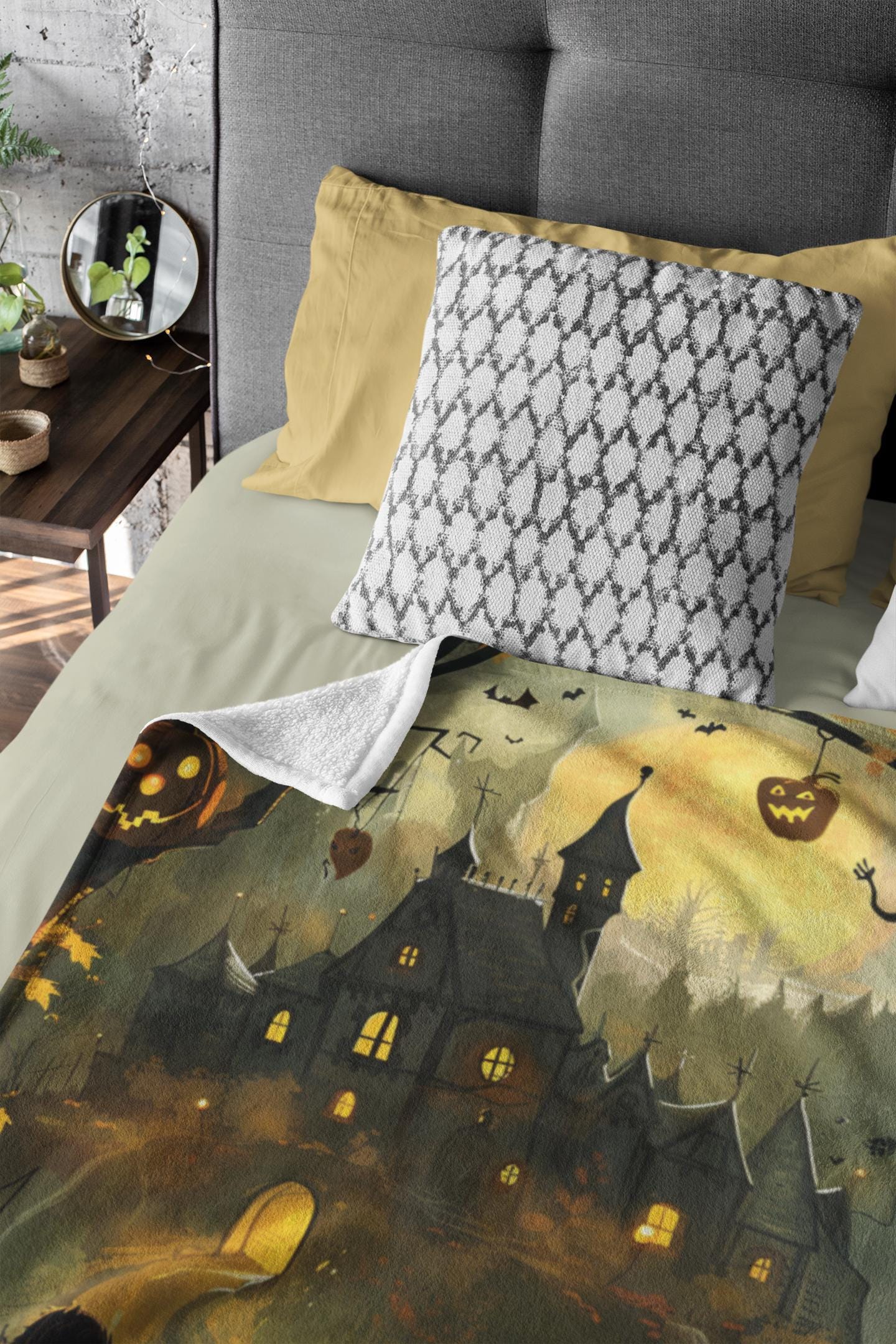 Halloween Blanket, Fall Blanket Cozy Pumpkin, Spooky Season Blanket, Autumn Blanket, Spooky Forest Witches House Gift by Harbor Island Decor
