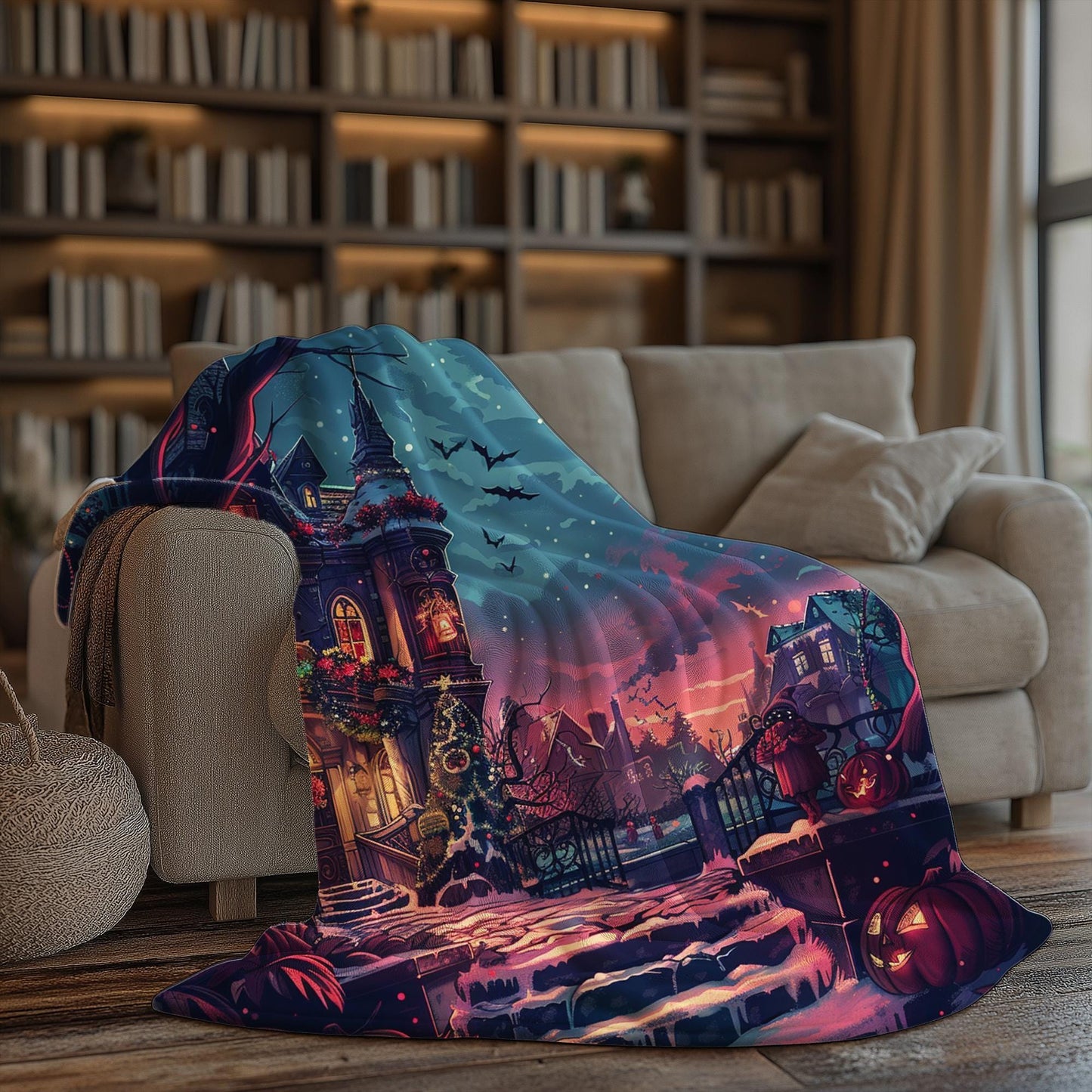 Spooky Christmas Blanket, Cozy Halloween Blanket, Creepy Christmas Gifts, Magical Witch Blanket, Dark Academia Gift by Harbor Island Decor