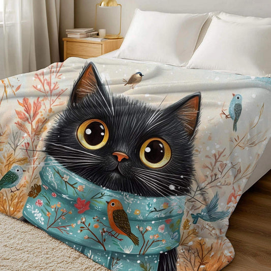 Christmas Cat Blanket for Cat Lovers, Cozy Sherpa Fleece Throw Blanket, Winter Cat, Gift for Reader, Cat Mom by Harbor Island Decor