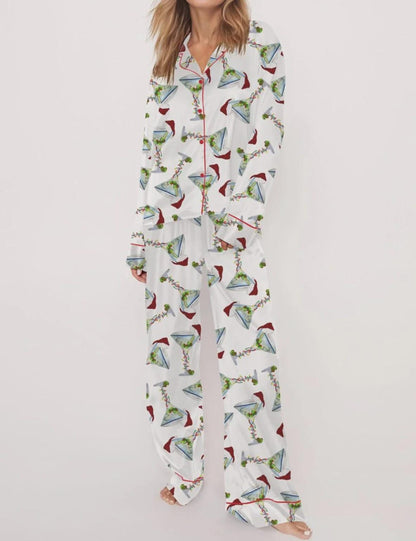 Martini Christmas Satin Pajama Set For Women