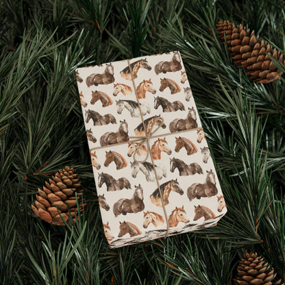 Cowgirl Horse Wrapping Paper, Christmas Equestrian Gift Wrap, Winter Riding Wrap, Holiday Present Paper, Horse Lover Festive Sheet