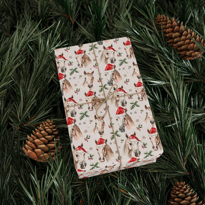 Christmas Horse Wrap with Santa, Equestrian Holiday Gift Paper, Cowgirl Xmas Wrap, Winter Riding Present, Horse Lover Festive Paper