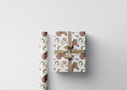 Winter Horse Wrapping Paper, Cowgirl Christmas Gift Wrap, Equestrian Holiday Paper, Festive Riding Present Wrap, Horse Lover Xmas
