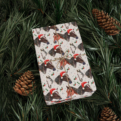 Holiday Horse Wrapping Paper, Cowgirl Christmas Gift Wrap, Winter Equestrian Paper, Riding Present Wrap, Horse Lover Festive Sheet