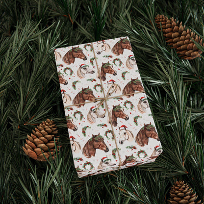 Winter Horse Wrapping Paper, Cowgirl Christmas Gift Wrap, Equestrian Holiday Paper, Festive Riding Present Wrap, Horse Lover Xmas