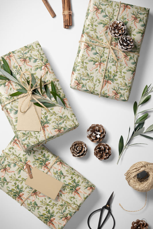 Winter Mistletoe Wrapping Paper Roll, Elegant Christmas Gift Wrap for December Holidays and Gift Giving #7