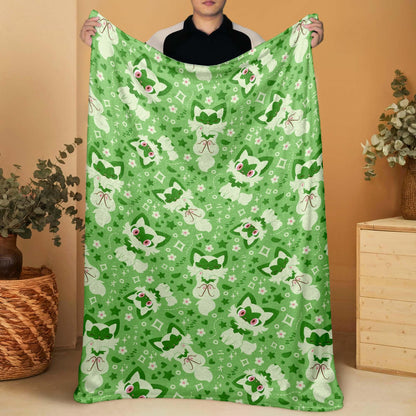 Sprigatito Fleece Blanket, Soft Cozy Throw Blanket for Kids and Adults, Cute Green Bedding, Home Decor Gift, Sprigatito Blanket Gifts