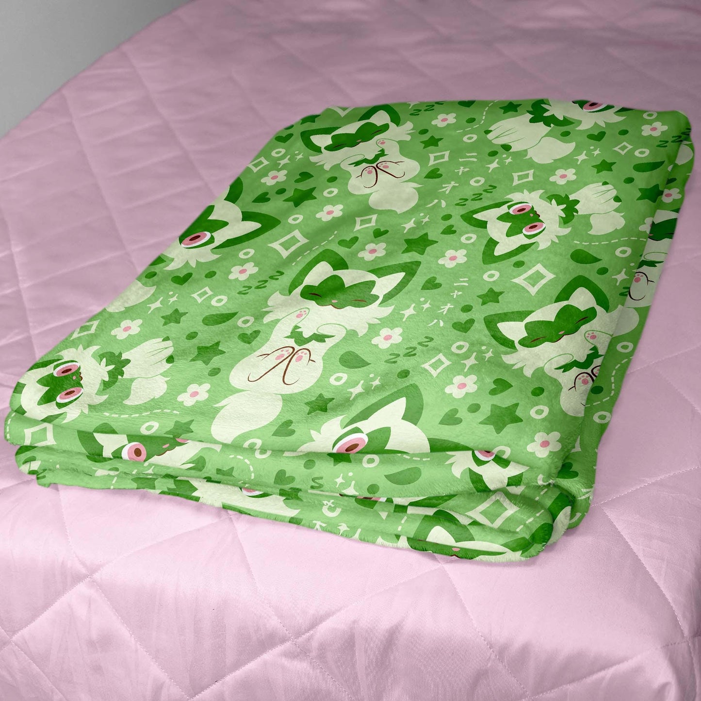 Sprigatito Fleece Blanket, Soft Cozy Throw Blanket for Kids and Adults, Cute Green Bedding, Home Decor Gift, Sprigatito Blanket Gifts