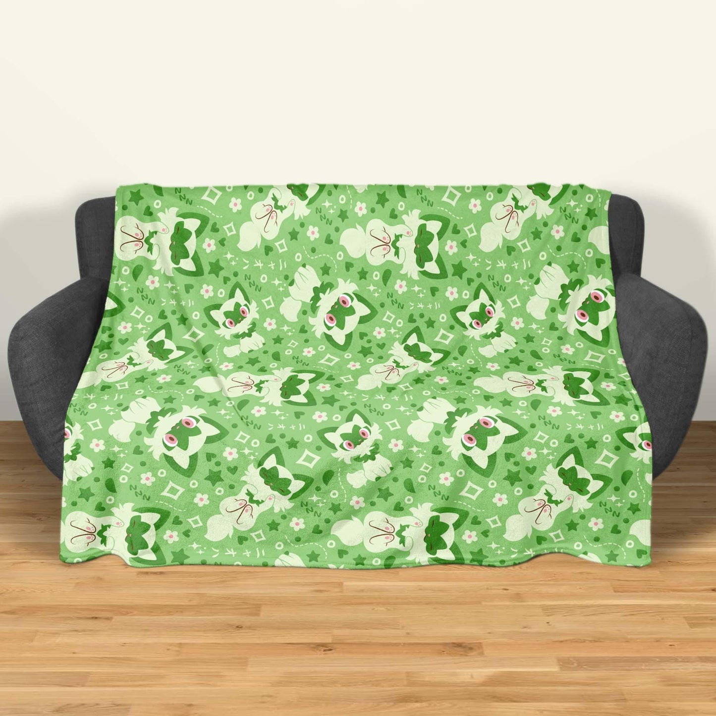 Sprigatito Fleece Blanket, Soft Cozy Throw Blanket for Kids and Adults, Cute Green Bedding, Home Decor Gift, Sprigatito Blanket Gifts