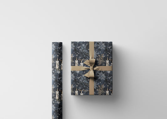 Alternative Christmas Wrapping Paper Roll, Skull and Snowflake Gothic Holiday Gift Wrap #7