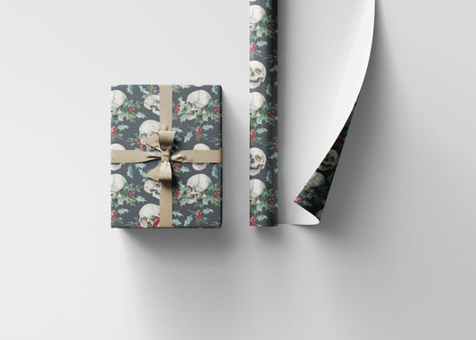 Goth Christmas Gift Wrap Roll, Alternative Holiday Wrapping Paper with Skulls and Stars #23