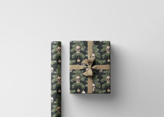 Goth Christmas Wrapping Paper Roll, Dark Holiday Gift Wrap with Skulls and Gothic Winter Decor #1