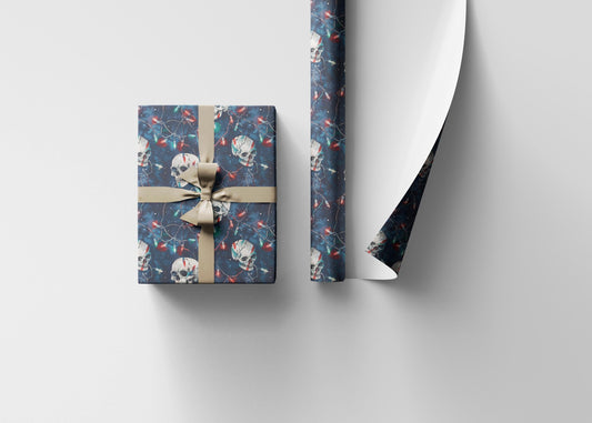 Skull and Snowflake Wrapping Paper Roll, Goth Christmas Gift Wrap for Dark Holiday Aesthetics #15