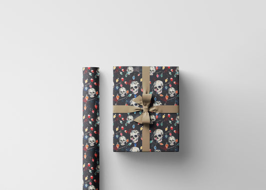 Gothmas Wrapping Paper Roll, Black Christmas Gift Wrap with Skulls for Alternative Holiday Gifts #13