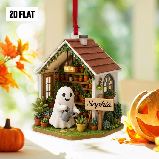 Personalized Ghost in Garden 2D FLAT Acrylic Ornament, Plant Lovers Halloween Gift, Halloween Ornament for Plantaholic, Greenhouse Ornament