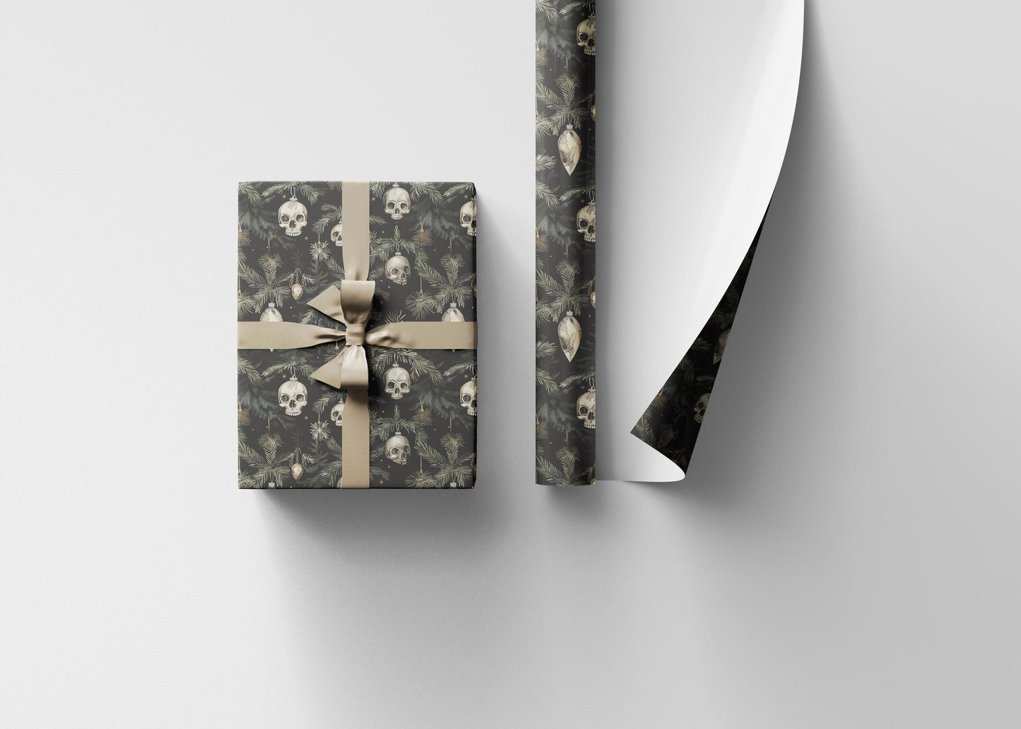 Skull Christmas Wrapping Paper Roll, Goth Holiday Gift Wrap in Black and Red for Dark Christmas Vibes #2