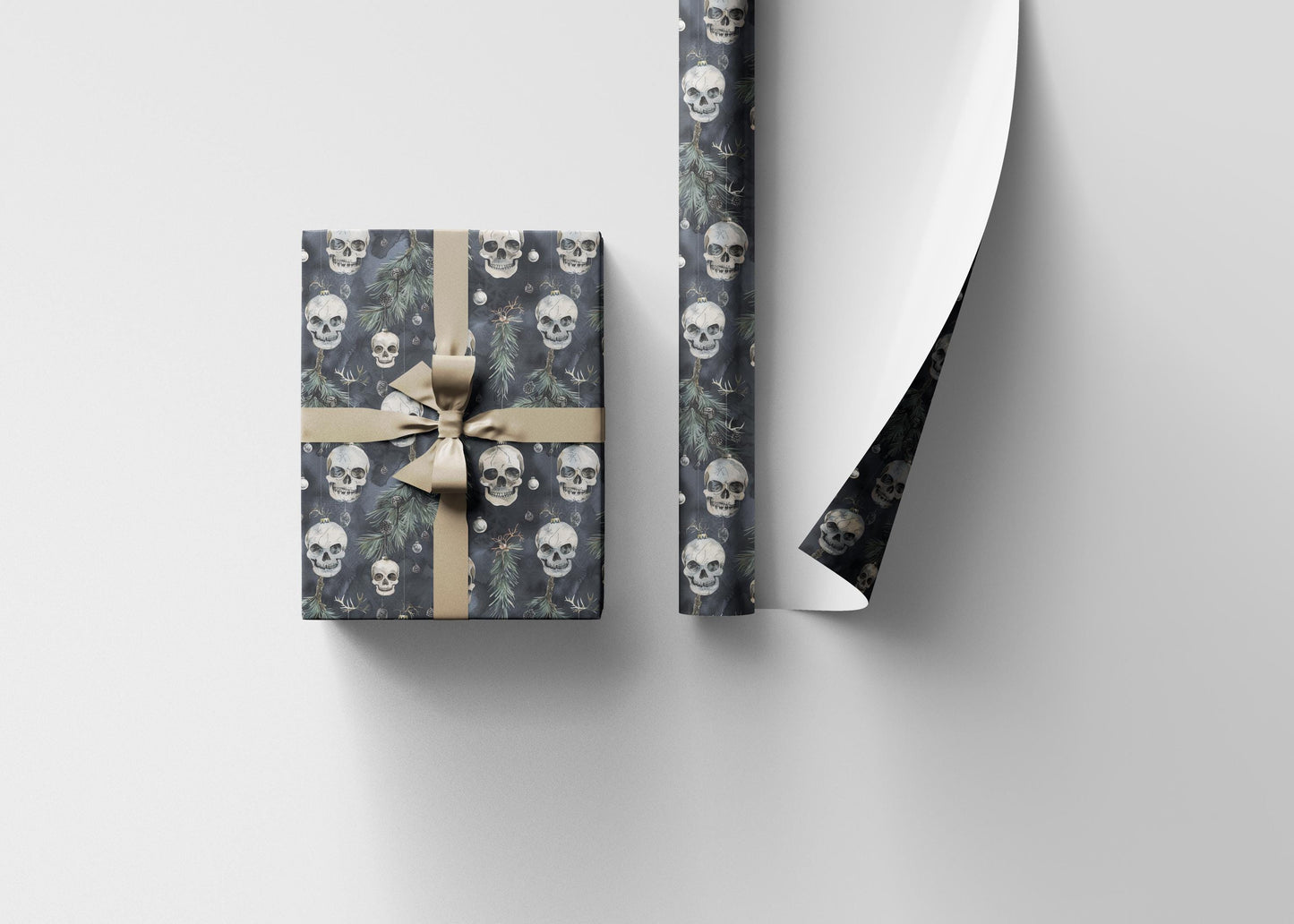 Gothmas Wrapping Paper Roll, Skulls and Gothic Christmas Decor, Dark Holiday Gift Wrap Aesthetic #4