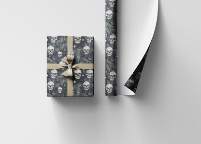 Gothmas Wrapping Paper Roll, Skulls and Gothic Christmas Decor, Dark Holiday Gift Wrap Aesthetic #4