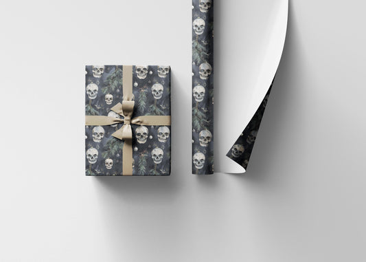 Gothmas Wrapping Paper Roll, Skulls and Gothic Christmas Decor, Dark Holiday Gift Wrap Aesthetic #4
