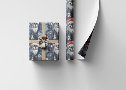 Creepy Santa Skull Wrapping Paper Roll, Gothic Christmas Gift Wrap for Alternative Holiday Gifts #20