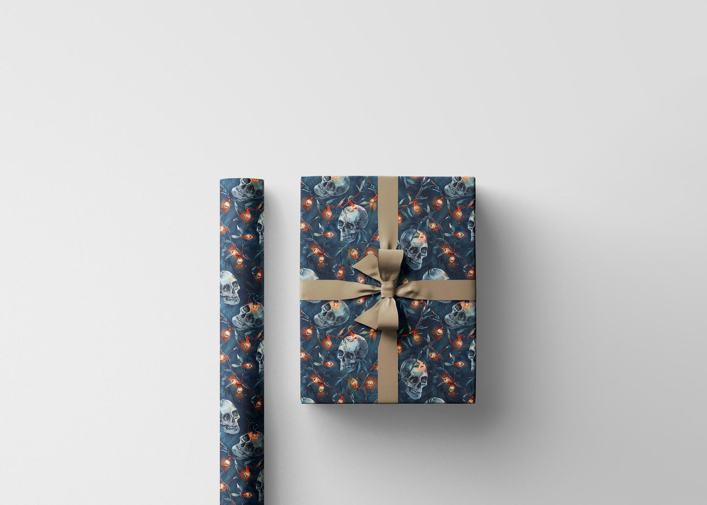 Dark Holiday Wrapping Paper Roll, Gothic Skull Christmas Gift Wrap for Gothmas Packaging #11