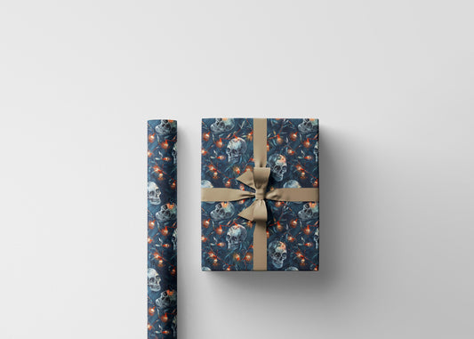 Dark Holiday Wrapping Paper Roll, Gothic Skull Christmas Gift Wrap for Gothmas Packaging #11
