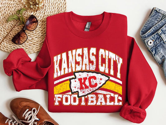Kansas City Football Sweatshirt, Retro Sports Fan Shirt, Trendy Game Day Gift Tee, Kansas City Mascot Sweatshirt, Kansas City Football Fan