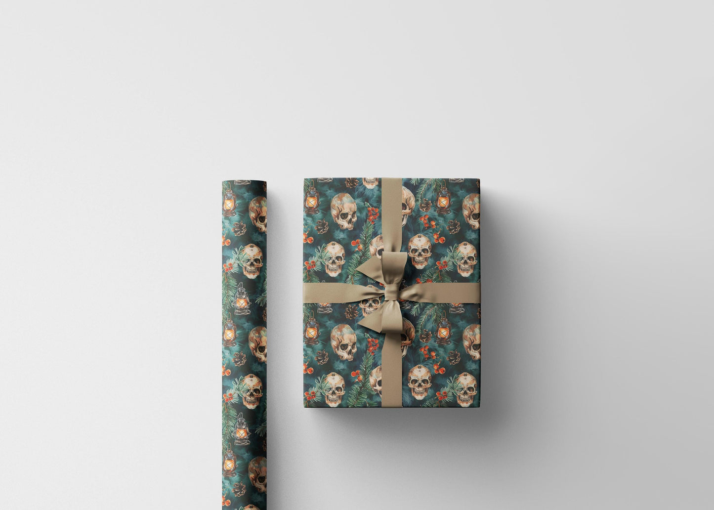 Gothmas Gift Wrap Roll, Skulls Christmas Wrapping Paper with Dark Holiday Spirit and Gothic Mood #19