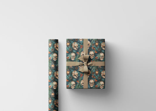 Gothmas Gift Wrap Roll, Skulls Christmas Wrapping Paper with Dark Holiday Spirit and Gothic Mood #19
