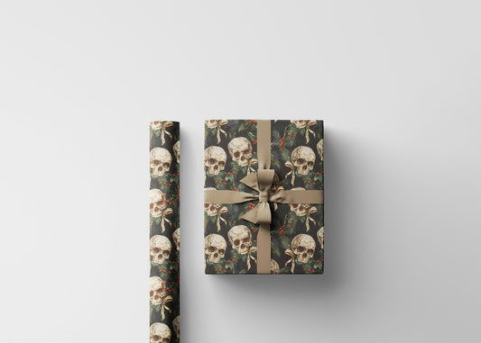 Skull Pattern Christmas Wrapping Paper Roll, Goth Holiday Gift Wrap in Dark Tones for Gothmas #22