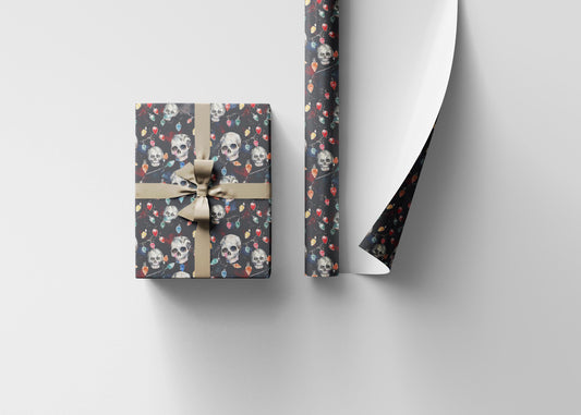 Gothmas Wrapping Paper Roll, Black Christmas Gift Wrap with Skulls for Alternative Holiday Gifts #13