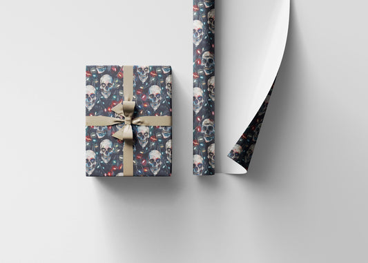 Black Goth Christmas Wrapping Paper Roll, Skulls Holiday Gift Wrap for Alternative Style #10
