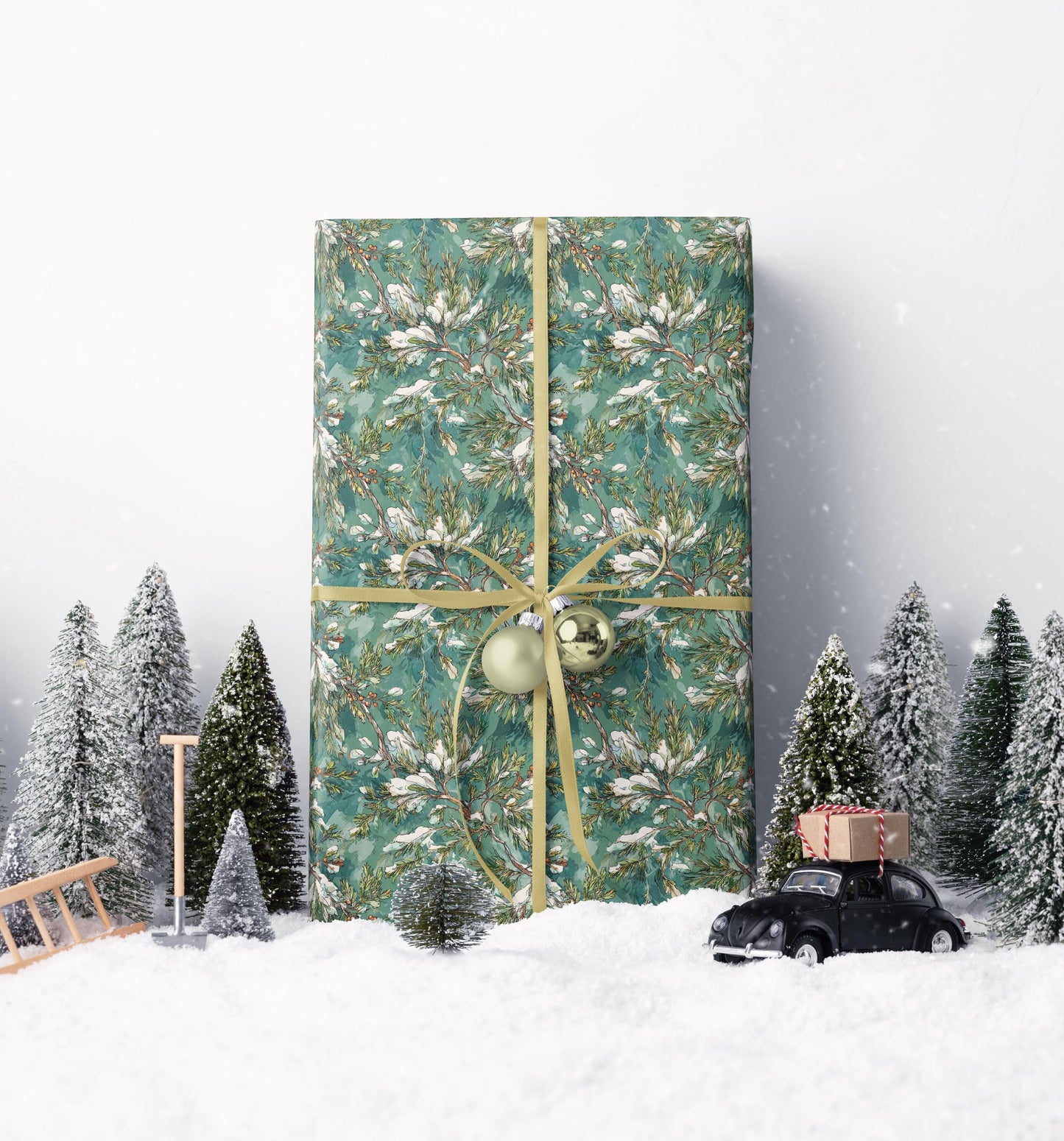 Christmas Wrapping Paper Roll, Forest Pinecones and Evergreen Trees for Rustic Winter Gifts #35