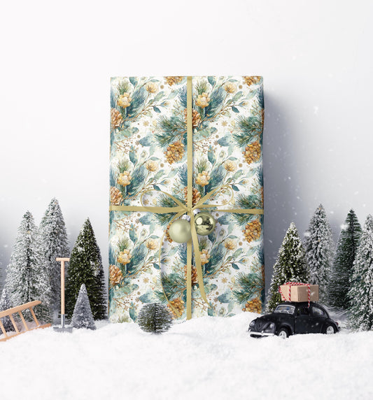 Evergreen Tree Wrapping Paper Roll, Pinecone Christmas Gift Wrap for Woodland Winter Packaging #19