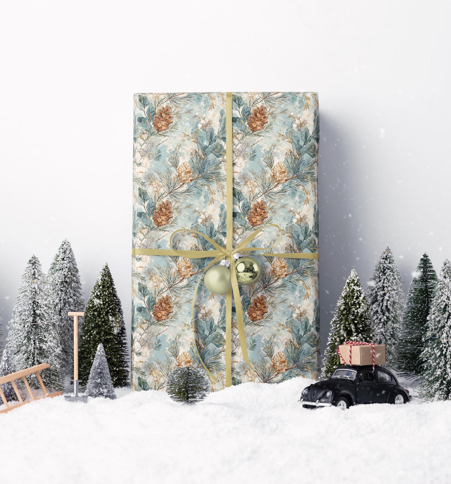 Christmas Wrapping Paper with Winter Trees and Pinecones, Forest Gift Wrap for Rustic Decor #20